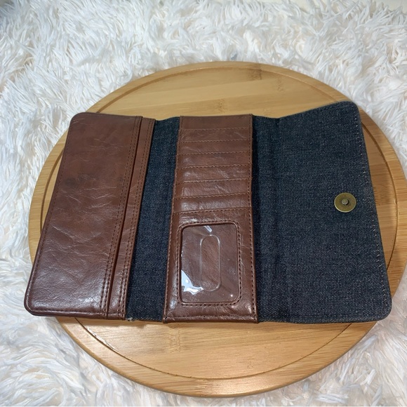 LOUNGEFLY Embroidered Owl Denim & PU Leather Flap Snap Checkbook Wallet - Picture 3 of 4